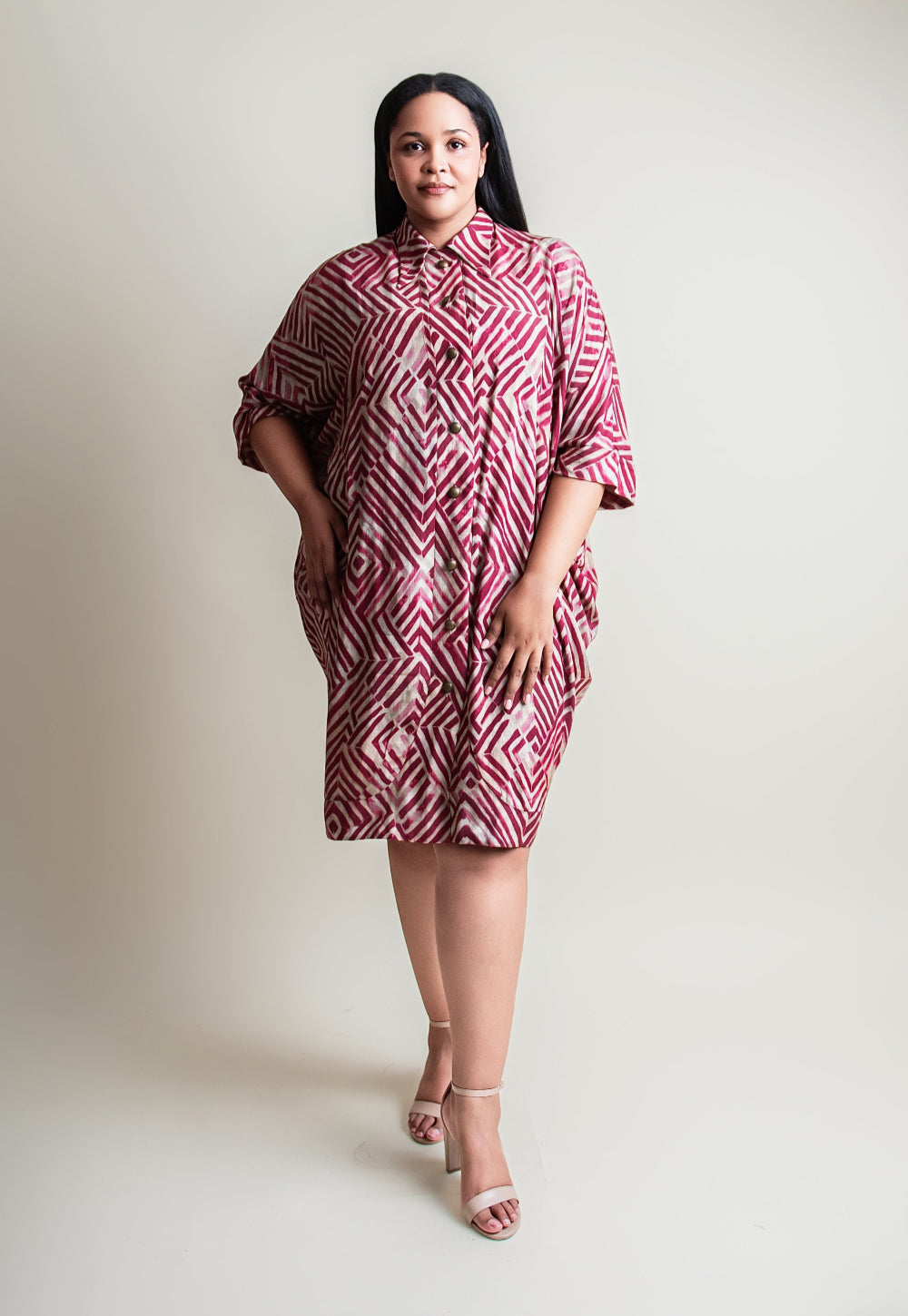 Trapeze shirt dress in Red aztec