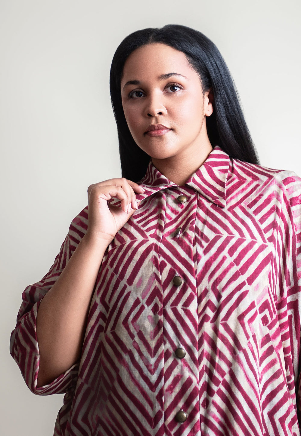 Trapeze shirt dress in Red aztec