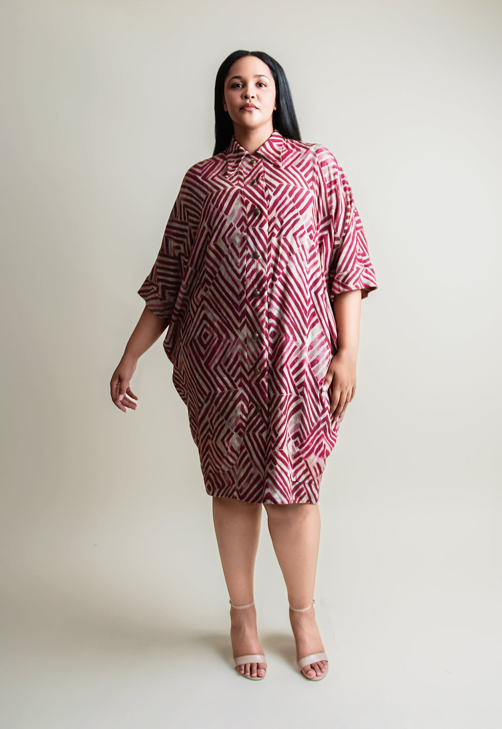 Trapeze shirt dress in Red aztec
