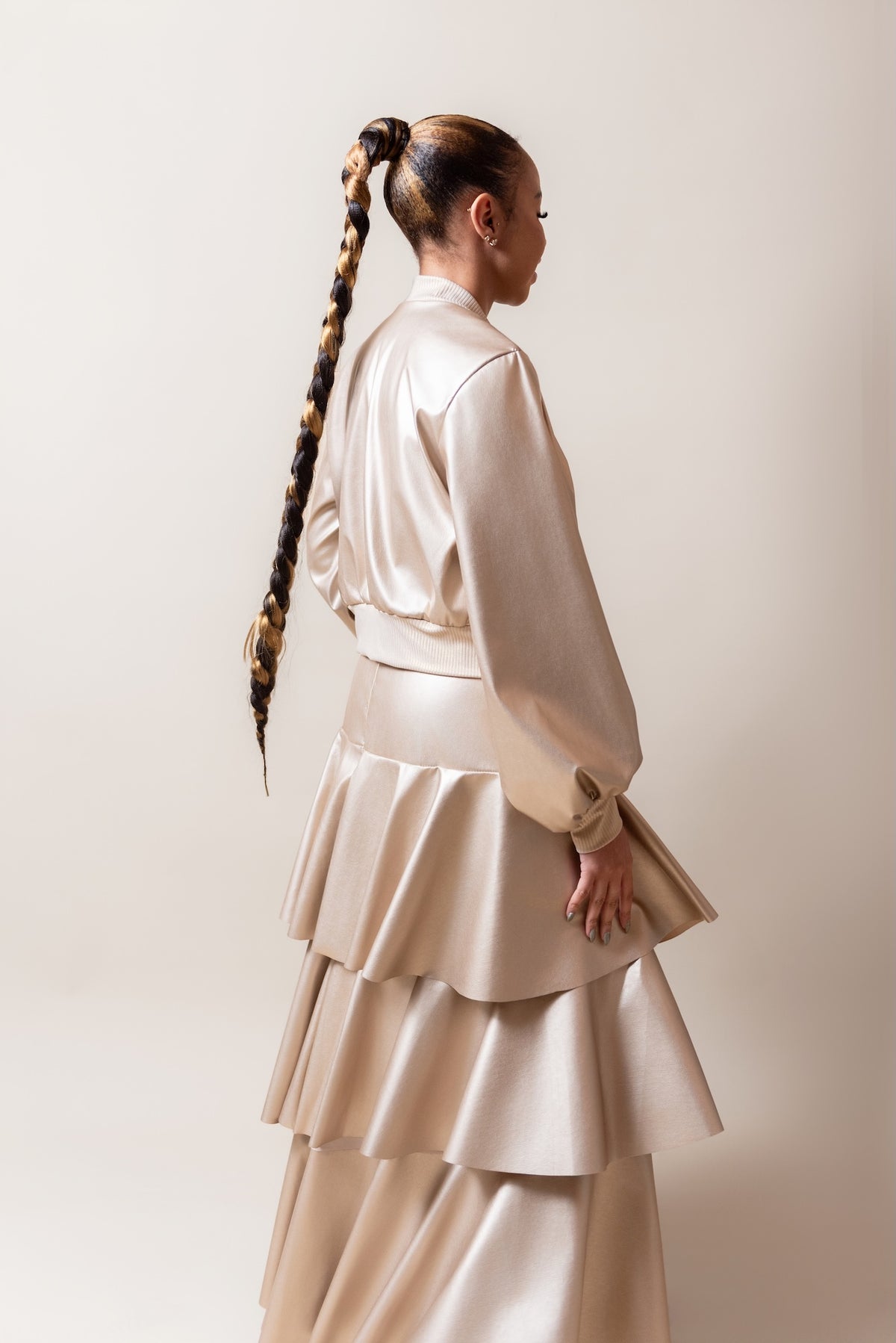 Waterfall pleather skirt