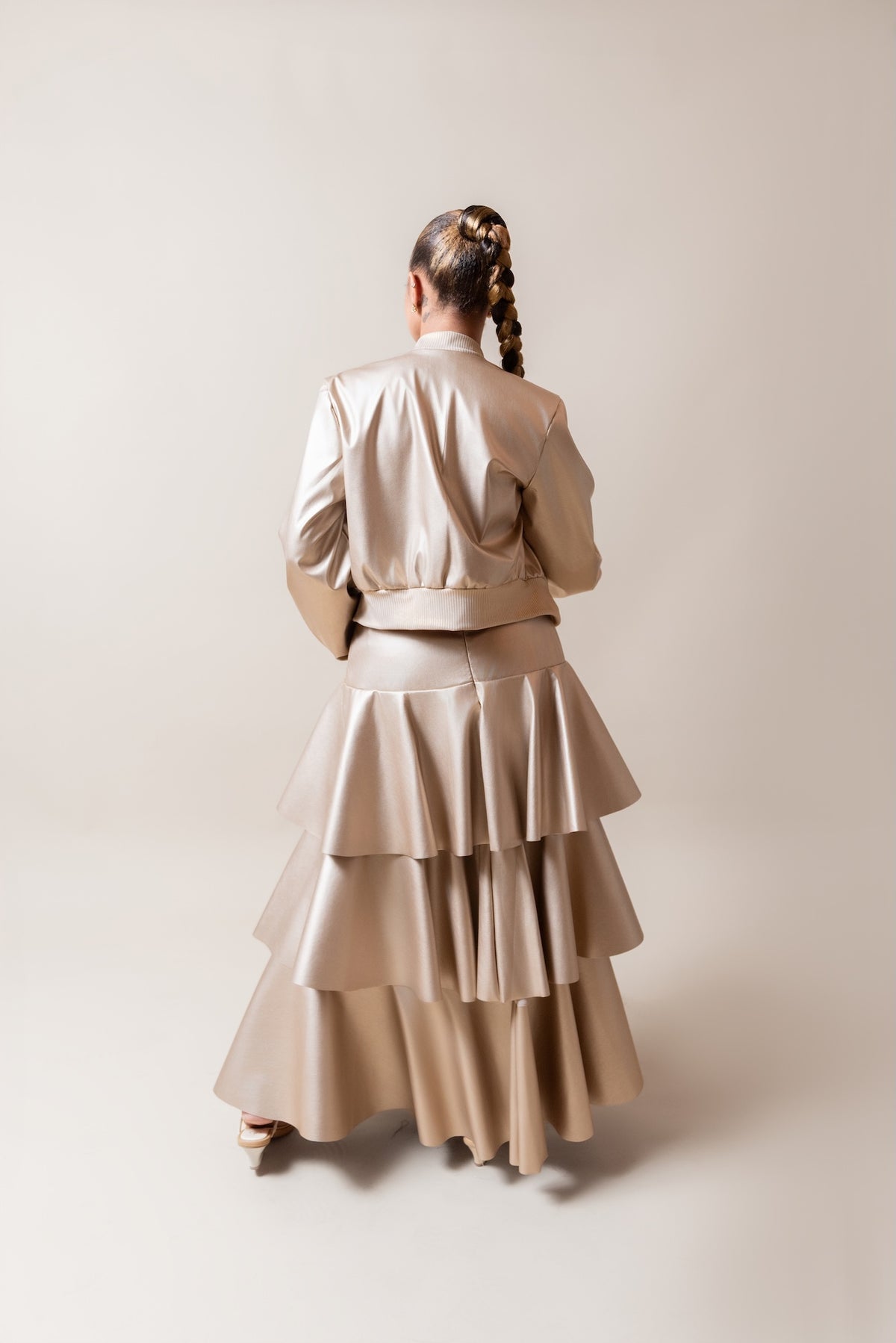 Waterfall pleather skirt