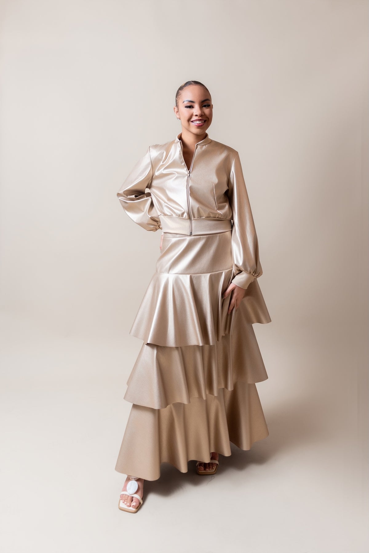 Waterfall pleather skirt