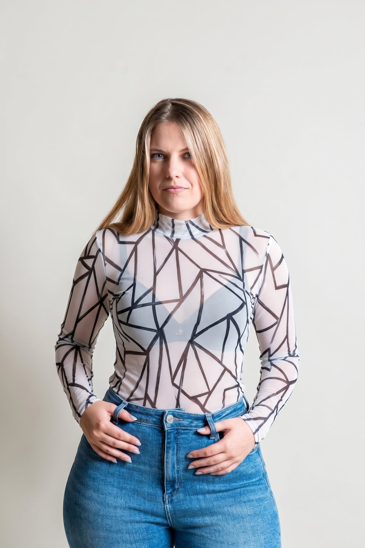Turtle Neck Mesh Top
