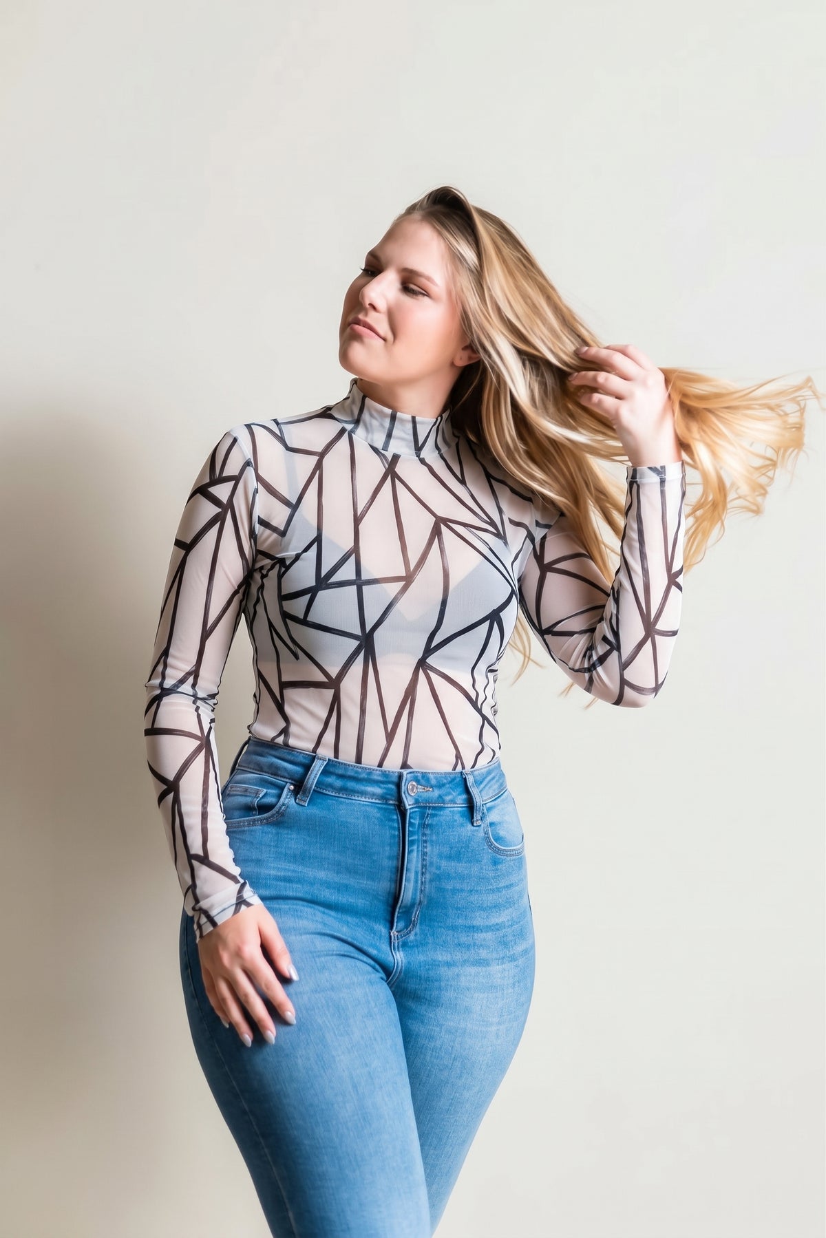 Turtle Neck Mesh Top