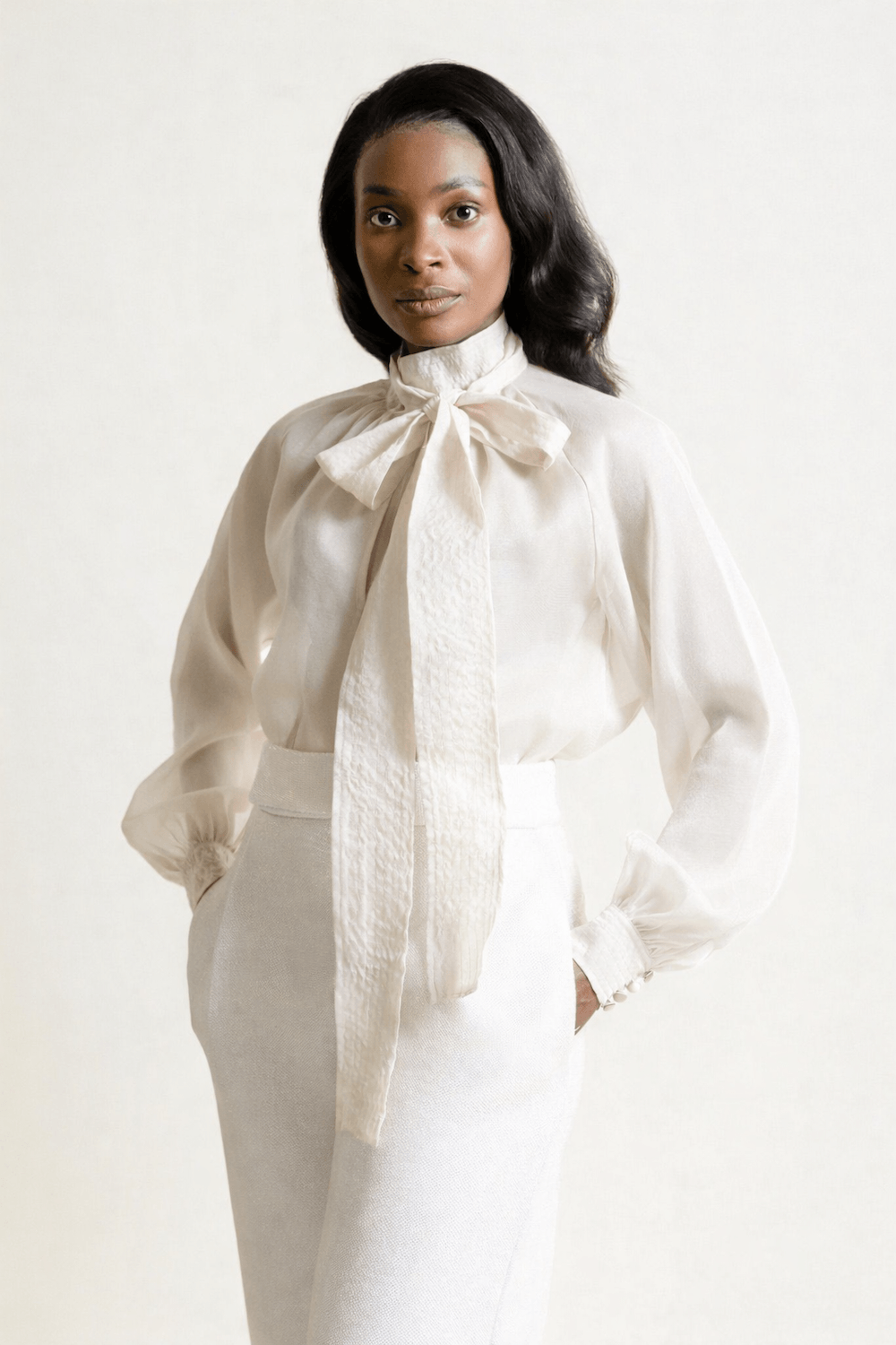 Organza bow blouse
