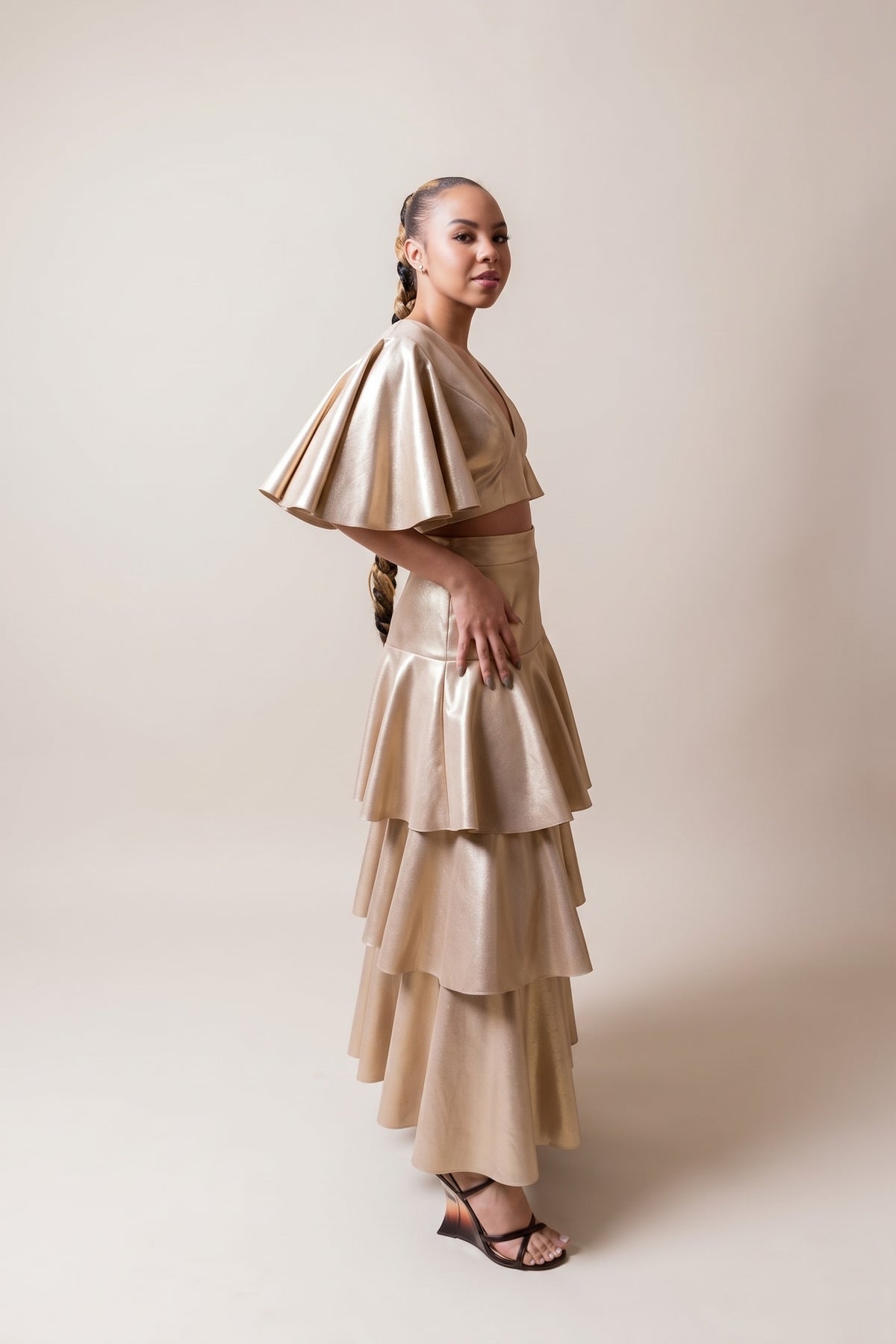 Waterfall pleather skirt