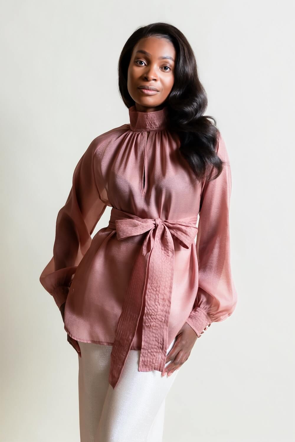 Organza bow blouse