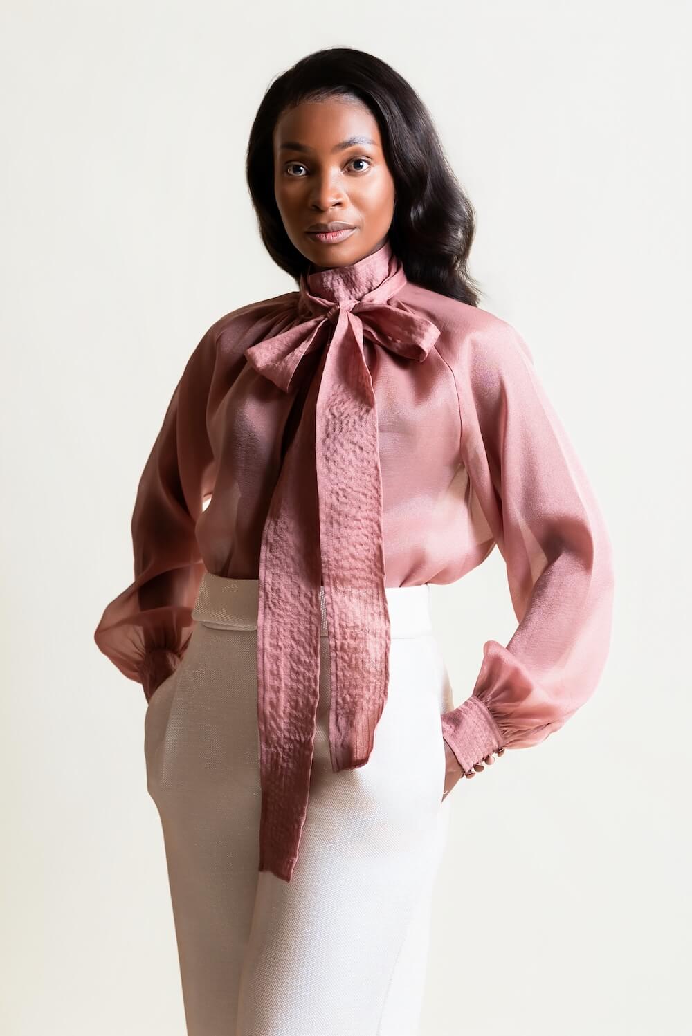 Organza bow blouse