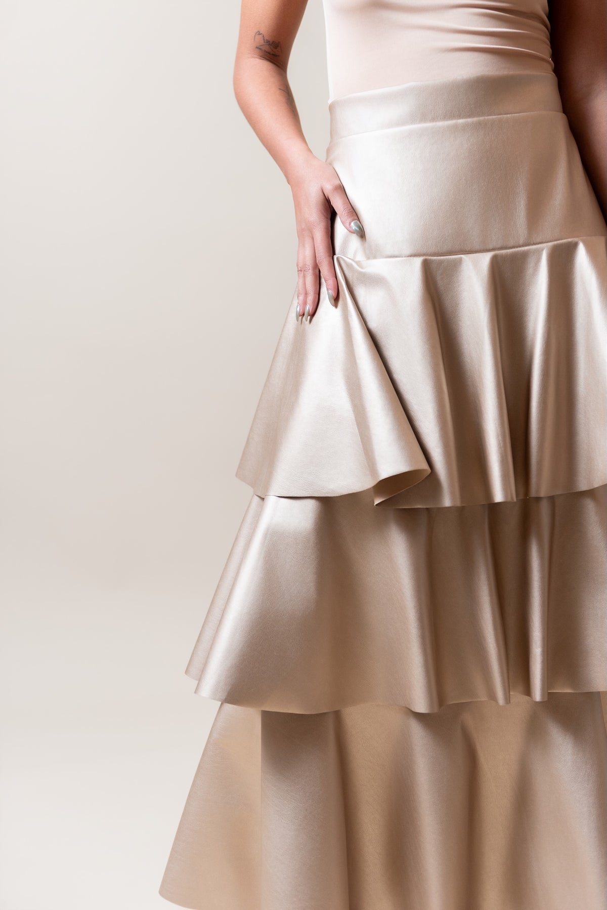 Waterfall pleather skirt