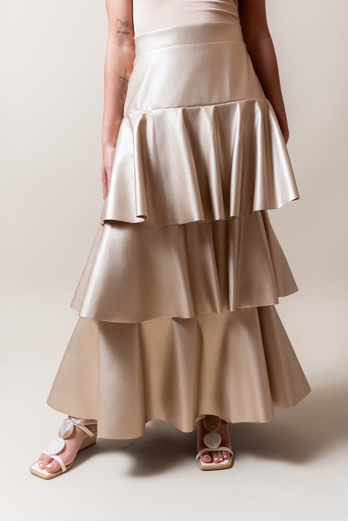 Waterfall pleather skirt