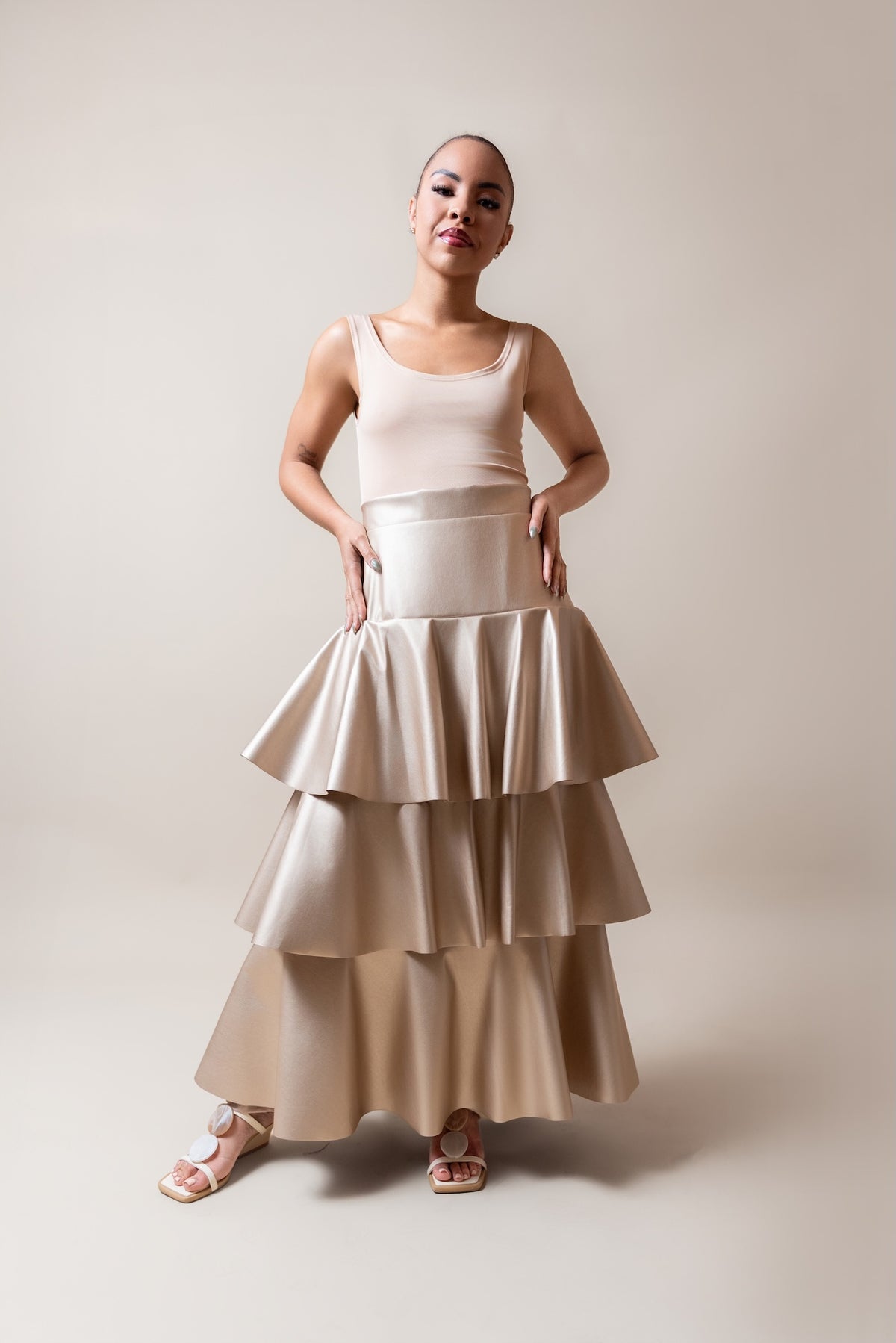 Waterfall pleather skirt