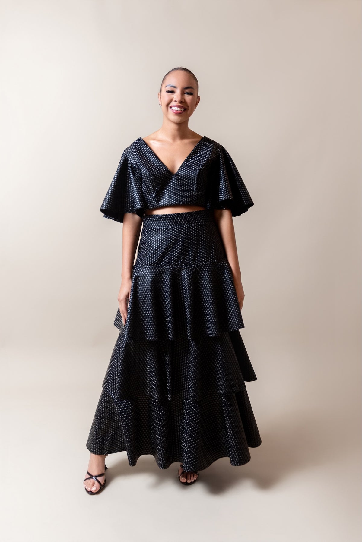 Waterfall pleather skirt