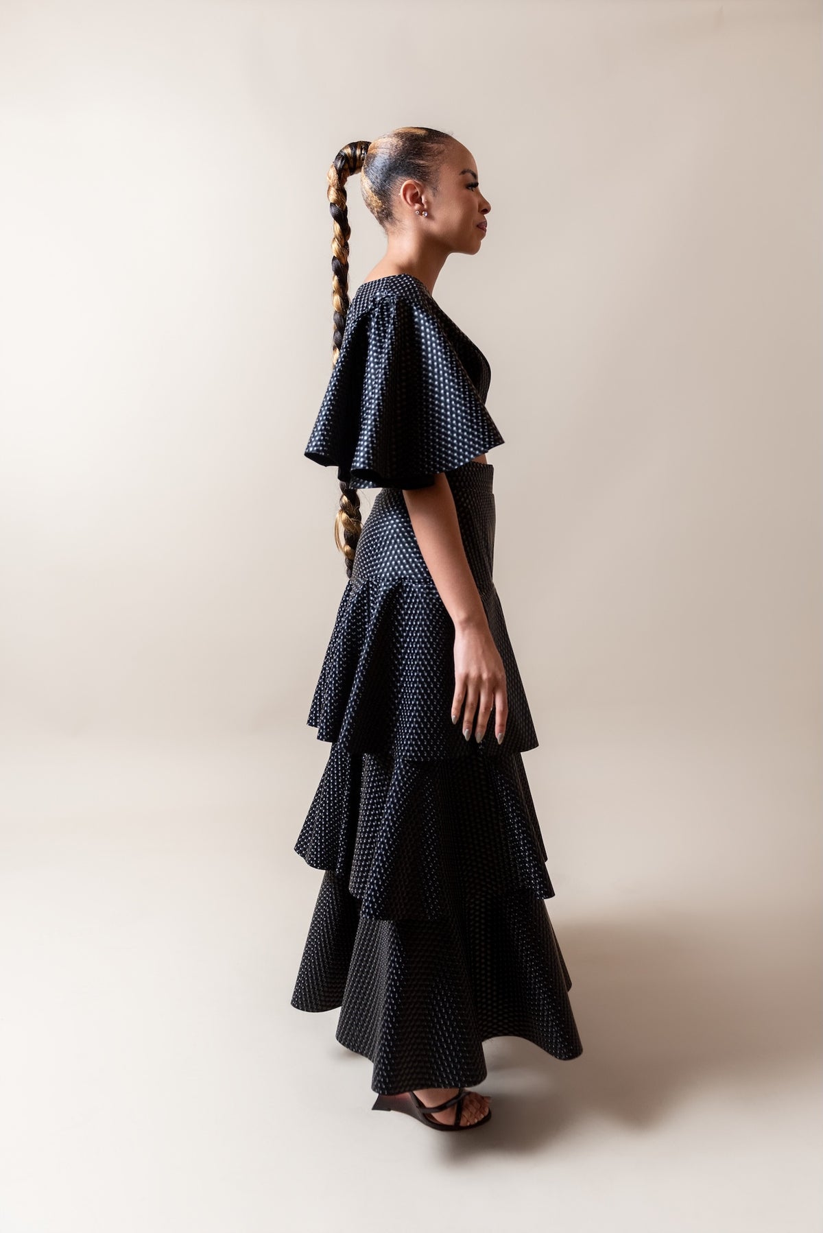Waterfall pleather skirt